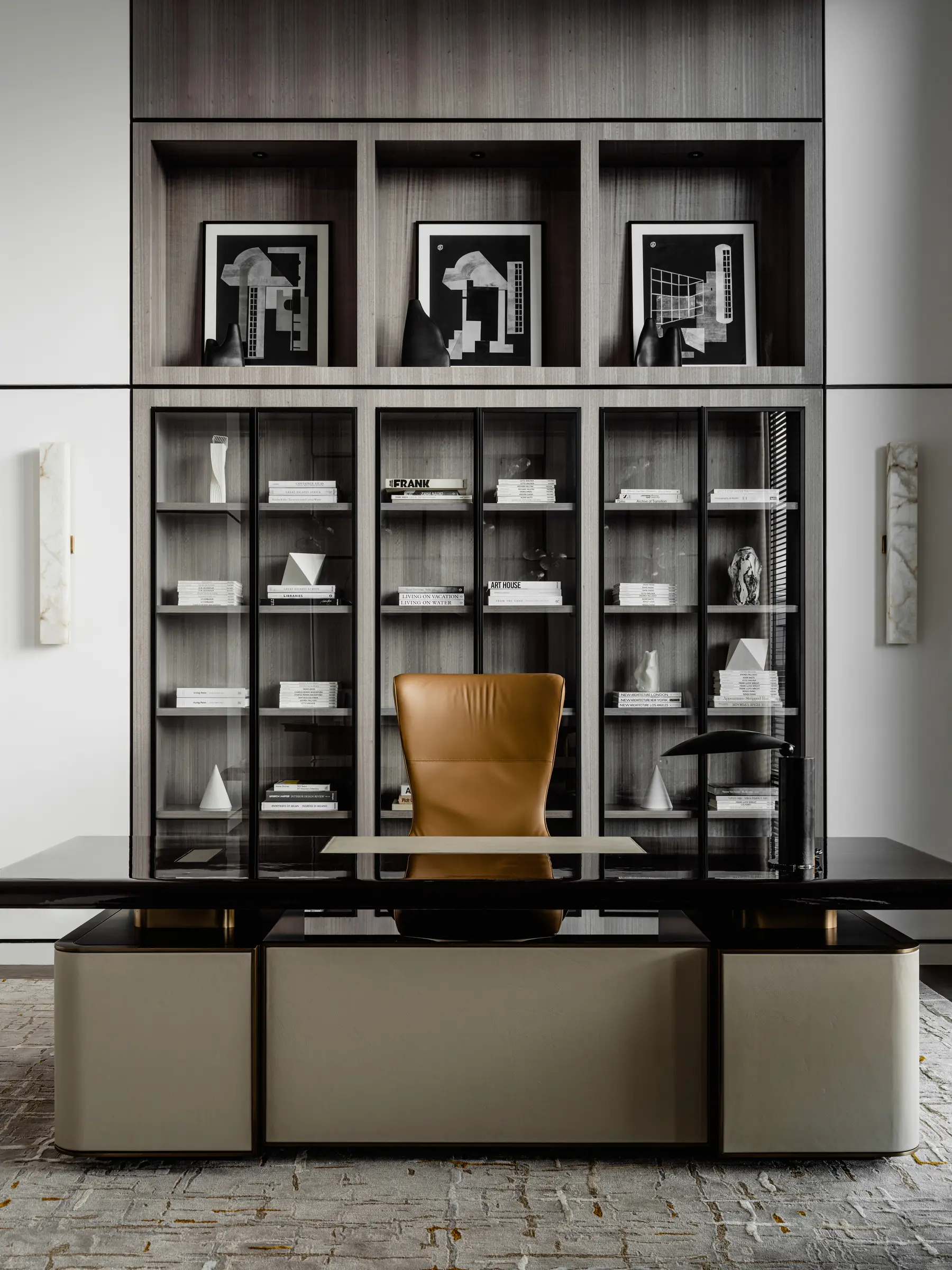 Private office with a marble desk